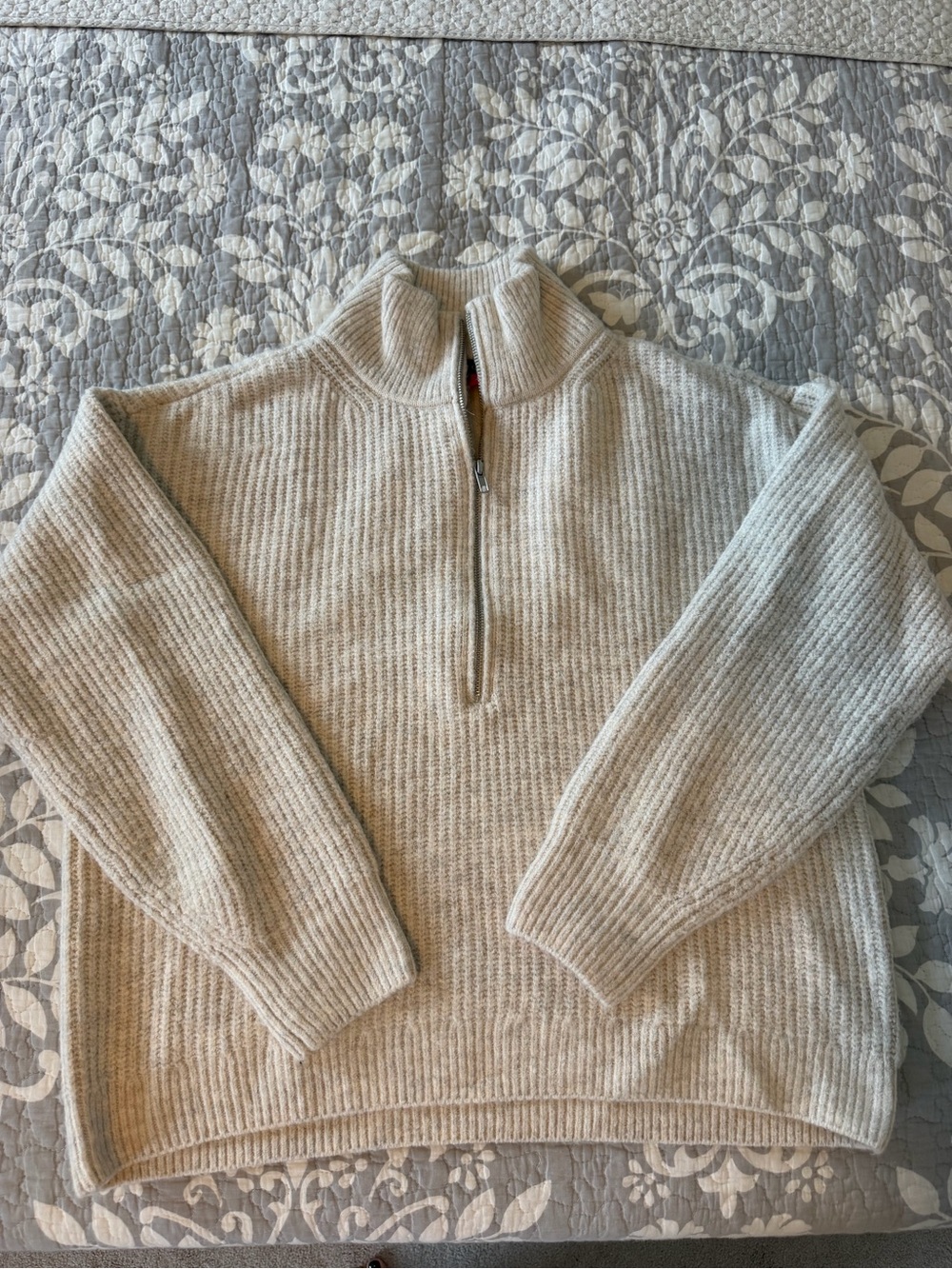 Vince Camuto Cream Ribbed Quarter-Zip Turtleneck Sweater